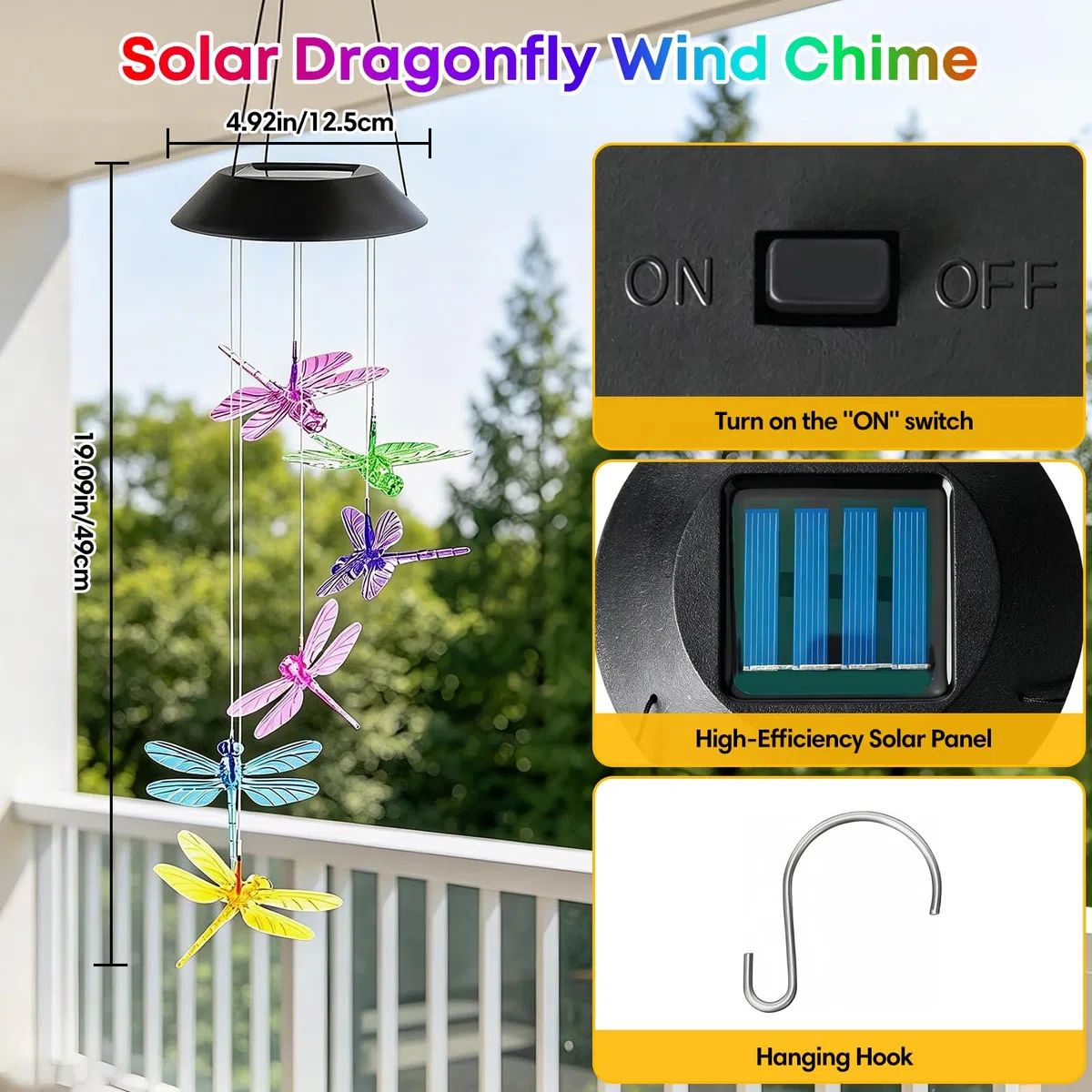 Set da 2 giostrine solari da esterno a forma di libellula – Lampade solari per giardino, balcone – Resistente alle intemperie – Decorazioni sospese luminose – Idea regalo per donna, mamma, nonna