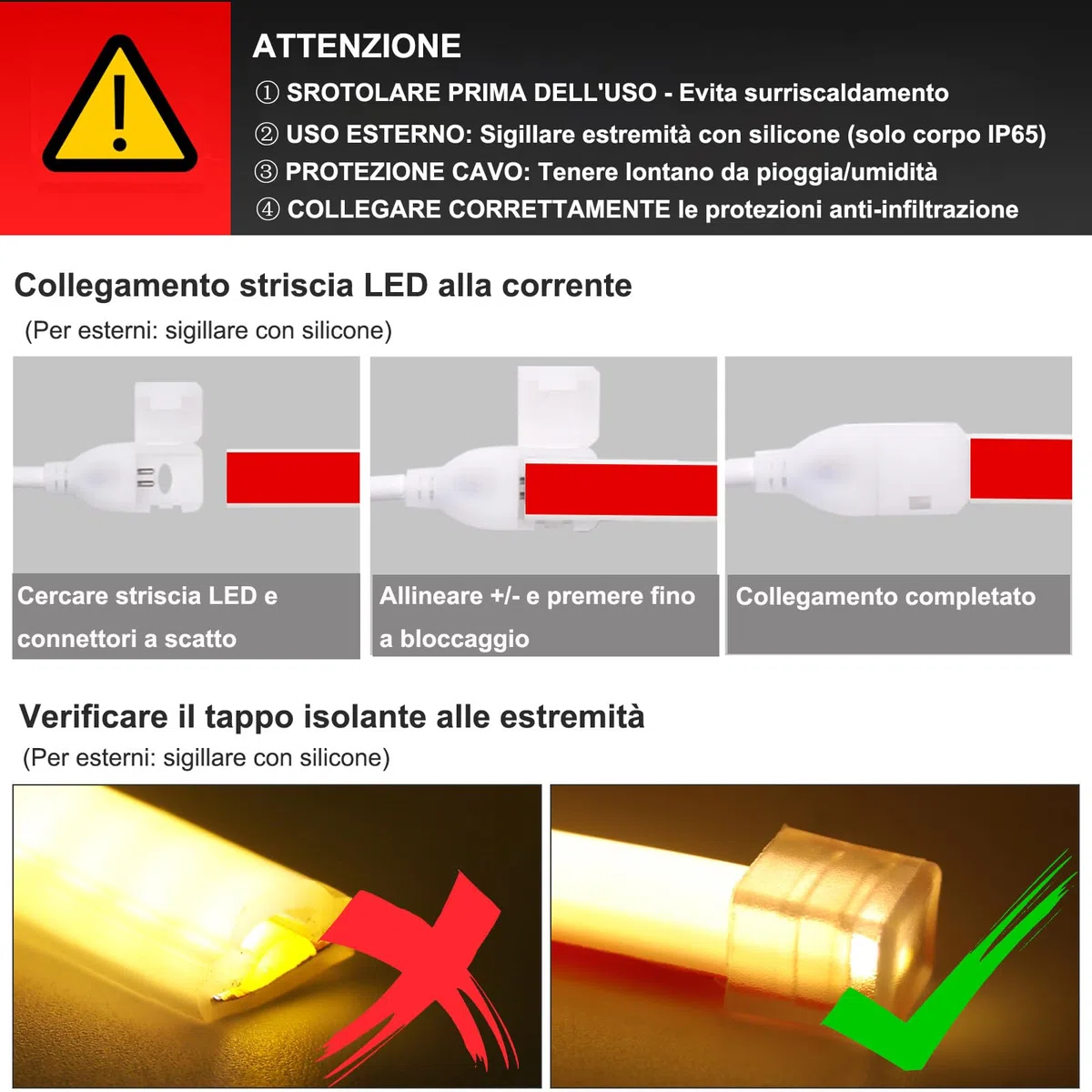 XUNATA Tira de LED COB 220V con Cinta Adhesiva, Alto Brillo 240 LED/m, IP65 Impermeable, Corte de 10cm, Luz de Cuerda Flexible con Alimentación (Blanco Cálido, 2m)