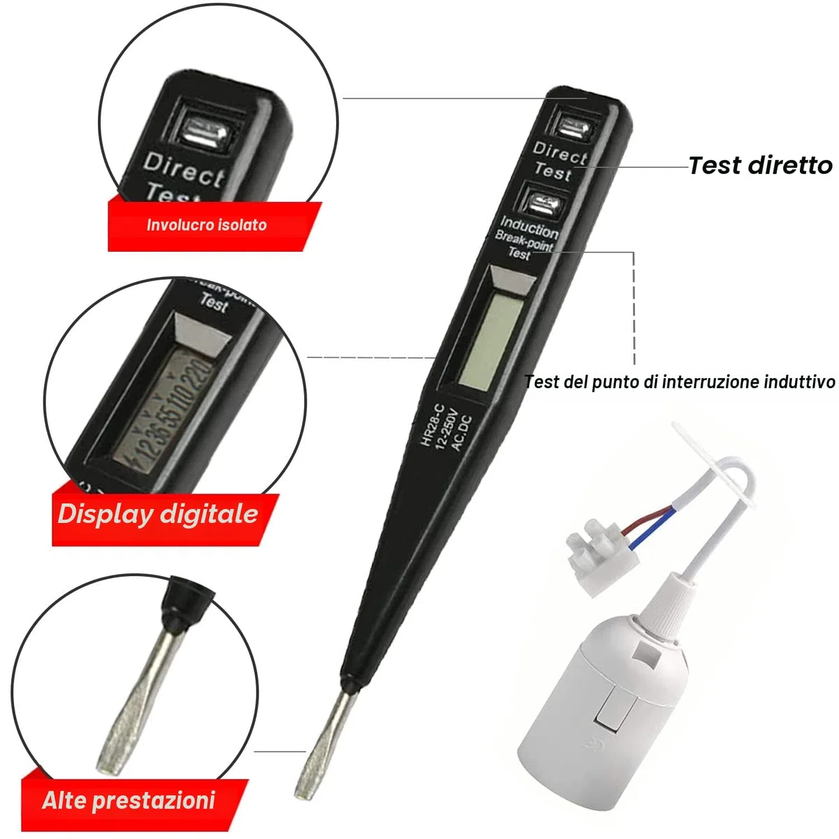 12 Pezzi Portalampada E27 Porta Lampadina Portalampada E27 per Cantiere/Ristrutturazione/Lavori,E27 Lampade Basi con Filo e Terminale,Tester di Tensione,Supporto della Lampada