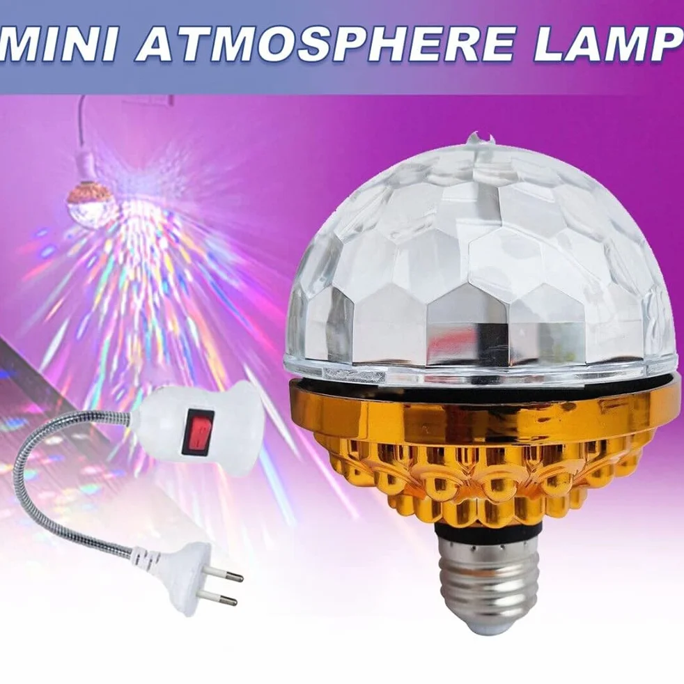 Luce a Sfera Rotante Colorata DJ Crystal RGB Party Light Disco Ball LED Strobe Lamp Lampadina con Presa E27 6W (E.U. Regulations)