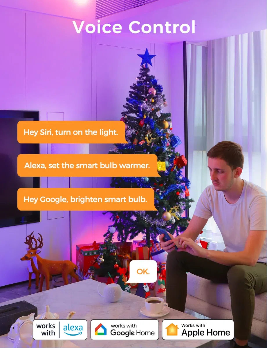 Refoss 2 Pezzi Lampadine Smart Wifi Intelligente Multicolore E27 Smart Light LED RGBWW, Compatibile con Apple HomeKit, Amazon Alexa, Google Home