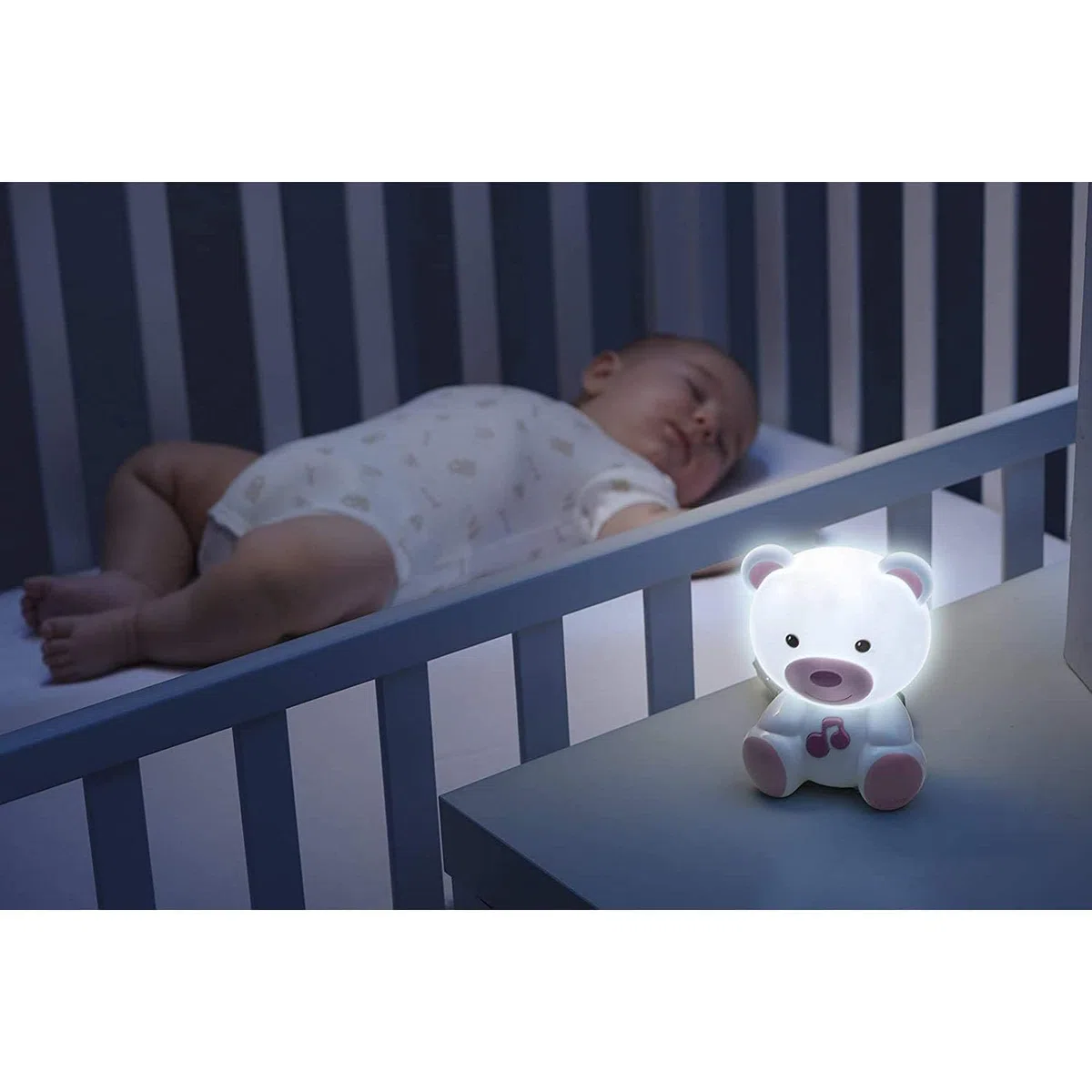 Chicco - Luce Notte e Luce Guida, Lampada Portatile a Forma di Orso con Musica Classica e Suoni Rilassanti, Evolutive, Rosa, 0 mesi +