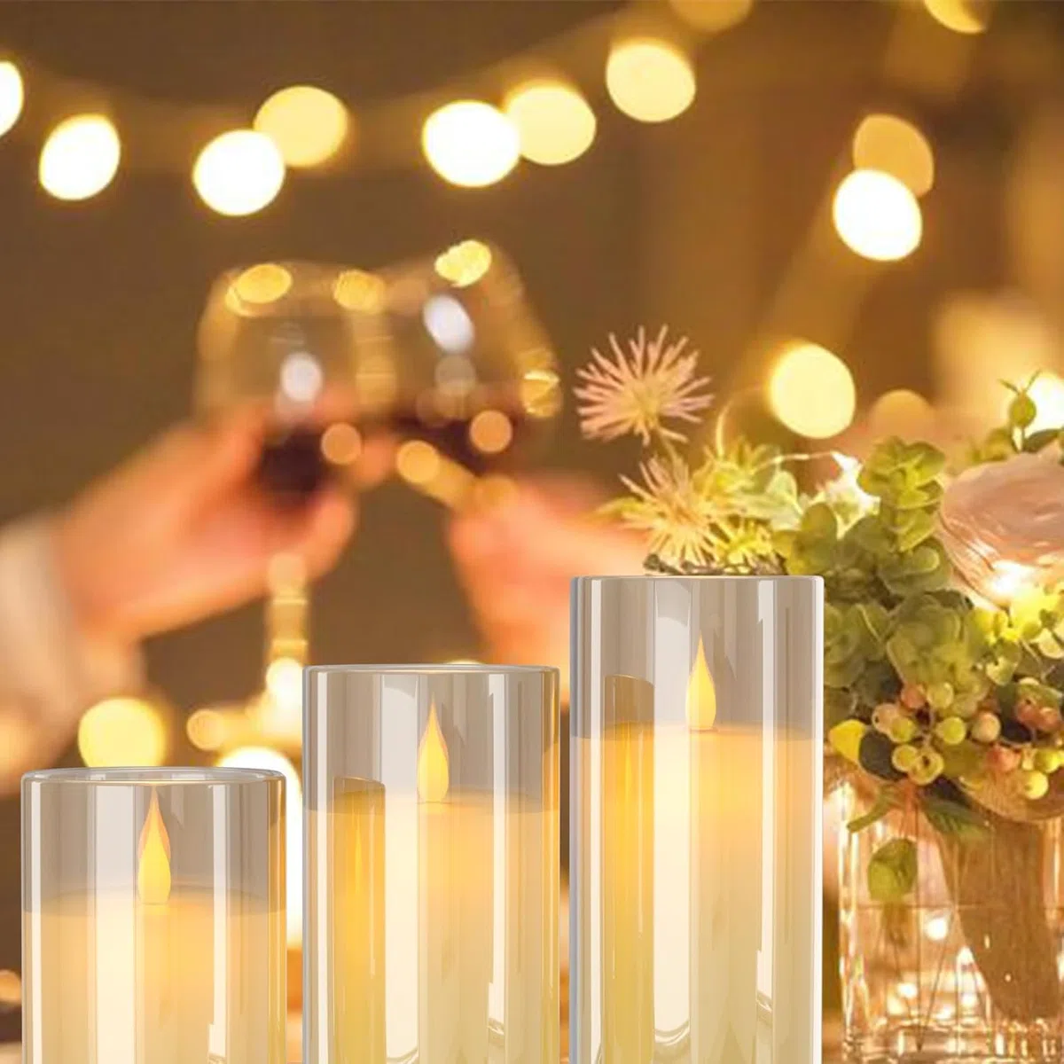 Generico Candele LED Ricaricabili Senza Fiamma in Vetro Giallo, Set 3 Pezzi con Telecomando, Timer 2/4/6/8H e Base di Ricarica USB, Effetto Fiamma Realistico per Casa e Decorazioni
