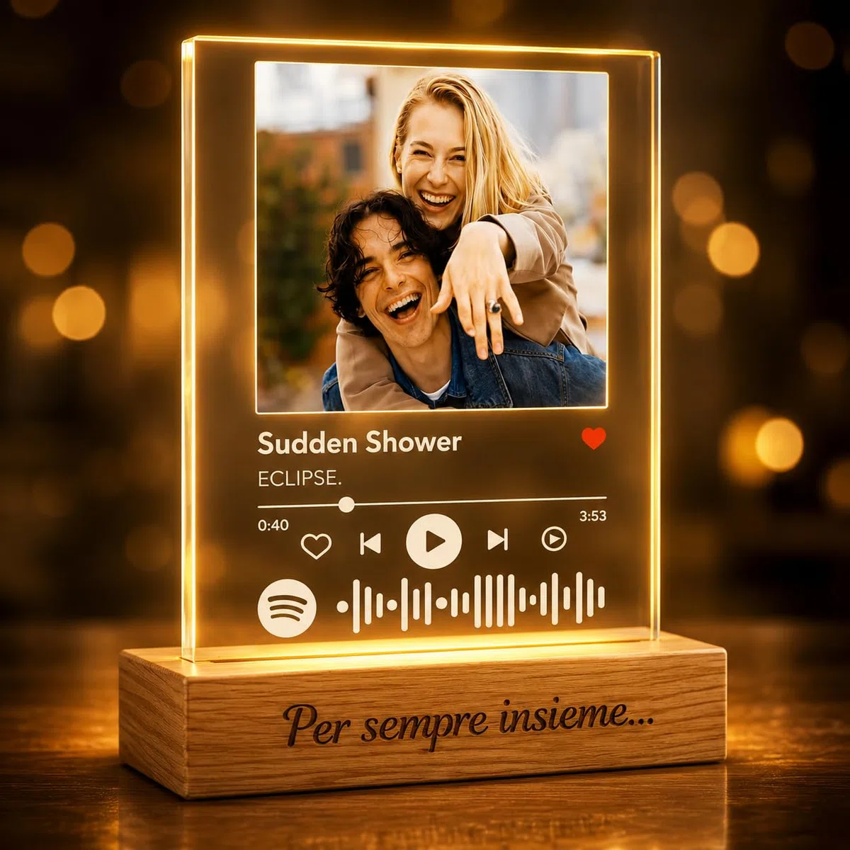 Lampada Spotify Personalizzata con Foto e Canzone, Targa Spotify Personalizzata in Plexiglass con Base LED, Regalo Personalizzato per Coppia, Fidanzato, Fidanzata, Anniversario glass personalizzato