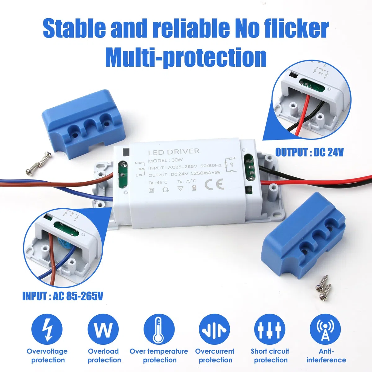 Trasformatore LED Driver 220 V a 24 V 30 W 1.25 A Alimentazione costante per lampade LED G4 MR11 MR16