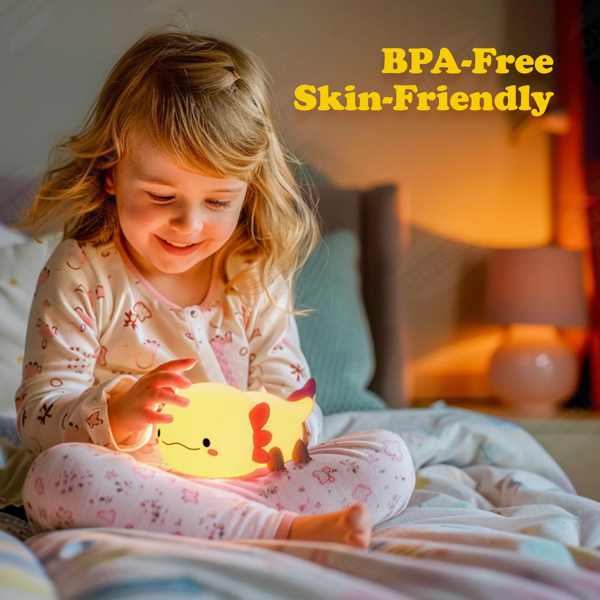 UNEEDE Luce notturna Axolotl, Luce Notturna Bambini, Lampada da comodino in silicone, Lampada da tavolo rosa Axolotl ricaricabile Touch LED dimmerabile, Regalo per bambini Neonata Ragazzo