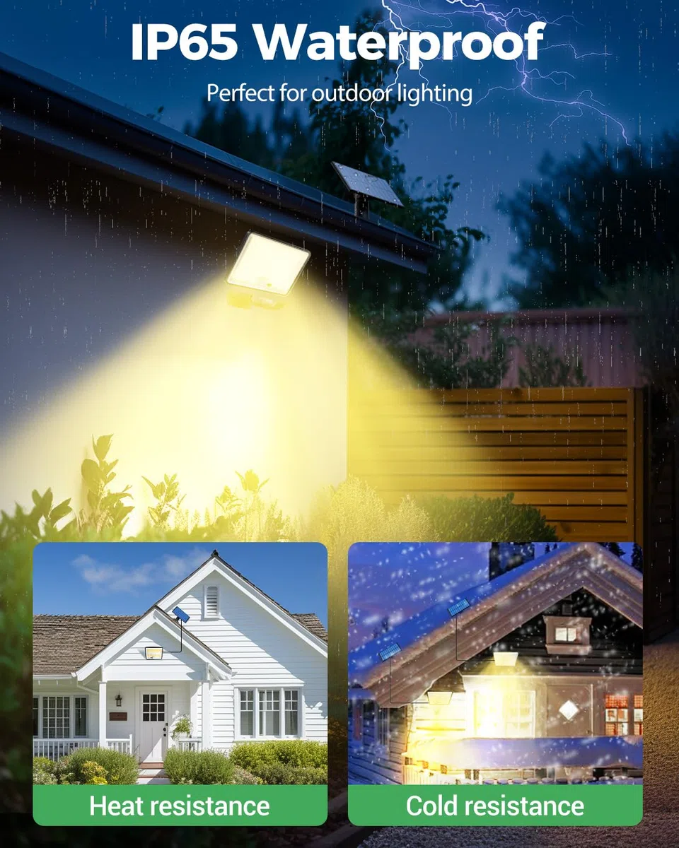 LOTMOS 342 LED Faretti Solari a Led da Esterno, Luce Solare con Sensore di Movimento Impermeabile IP65, 3 Modalità Faretto Led da Esterno Solare con Telecomando per Giardino, Bianco Caldo