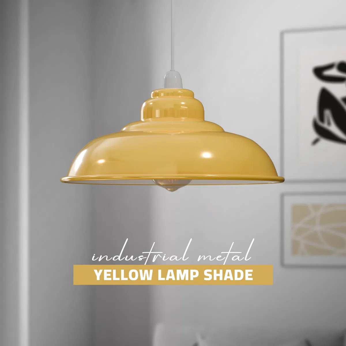 LEDSone Vintage Industrial Pendant Light Easy Fit with Metal Lampshade with Reduction Plate E27 for Bedroom Living Room (Giallo)