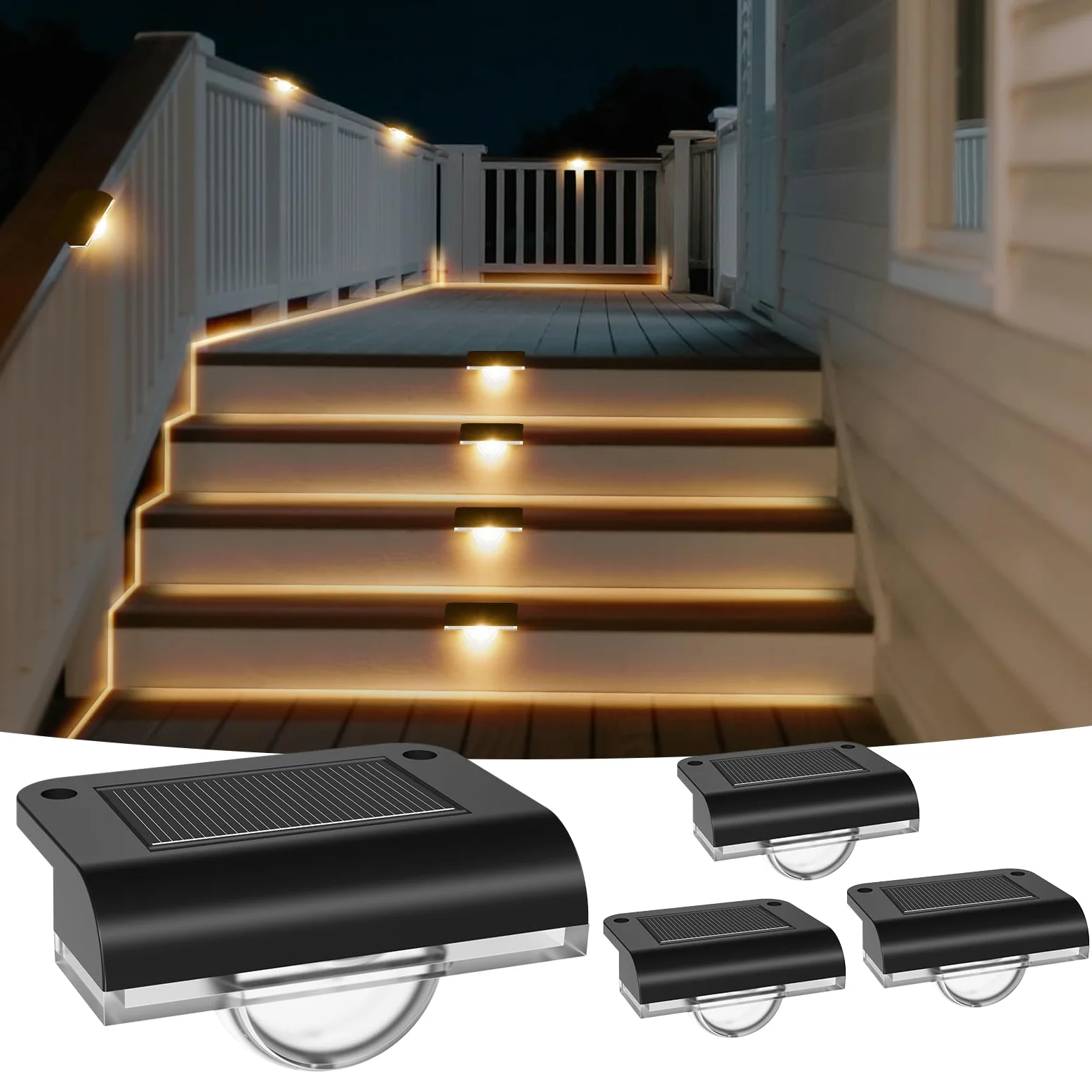 A.bigwhale Lampade solari per esterni, luce solare per scale luci solari impermeabili, lampada da esterno per gradini recinzione giardino cortile patio balcone decorazione, 4 pezzi