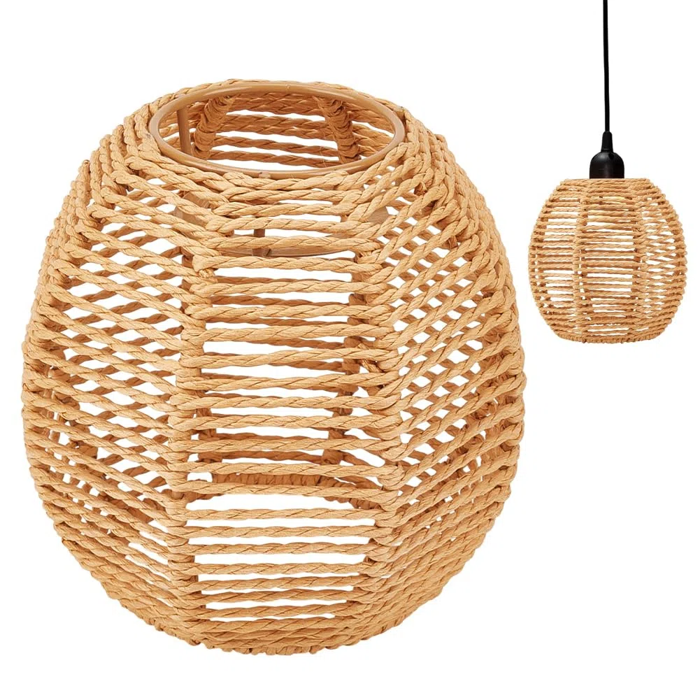 BENECREAT Sostituzione di Piccole Tende Boho, Paralume In Corda di Carta Marrone, Paralume Retrò per Lampada Da Terra, Lampadario, Lampada Da Scrivania, Applique Da Parete