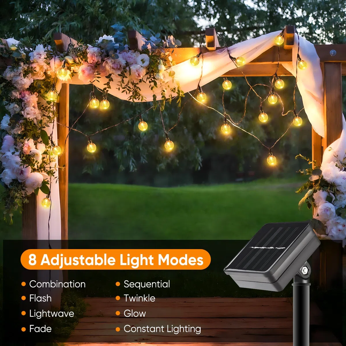 SALCAR Catene luminose LED 5 metri solare catena leggera include 20 palline illuminazione decorativa per le celebrazioni della festa di Natale (bianco caldo)