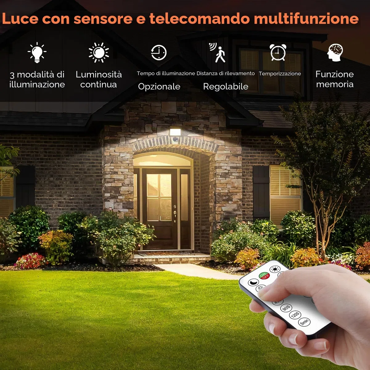 MEIKEE Faretto con Sensore di Movimento, 35W 3000LM Faro LED Esterno con Telecomando, 2700K Bianca Calda, Proiettore Luce di Sicurezza Impermeabile IP66 per Giardino Corridoio Garage Patio