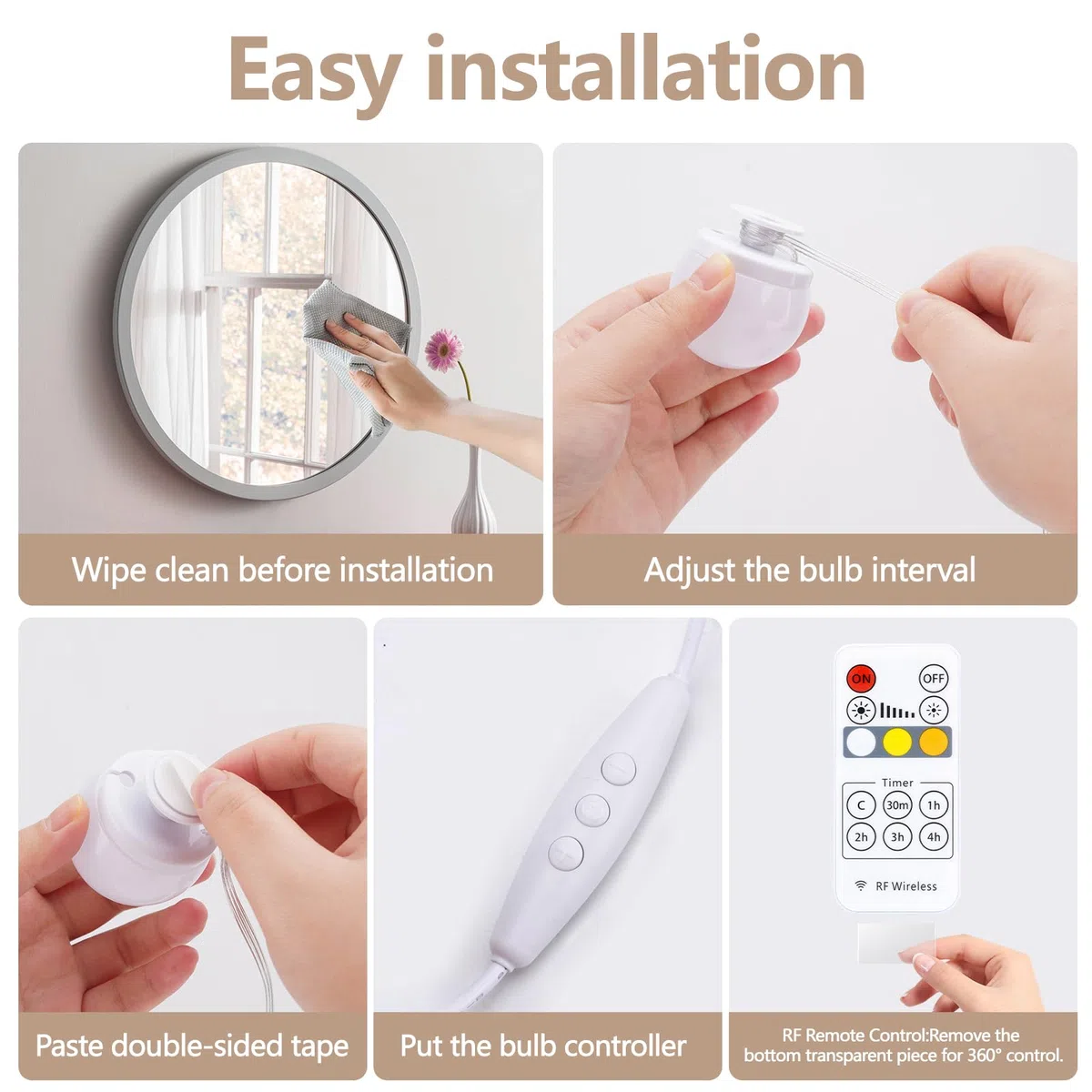 Luci per Specchio da Trucco,10 Lampadine Dimmerabili Luce Specchio Bagno Hollywood per Trucco con Controllo remoto RF Cavo USB Regolabile, 3 Colori e 10 Intensità Kit Luci LED Specchio Camera da Letto