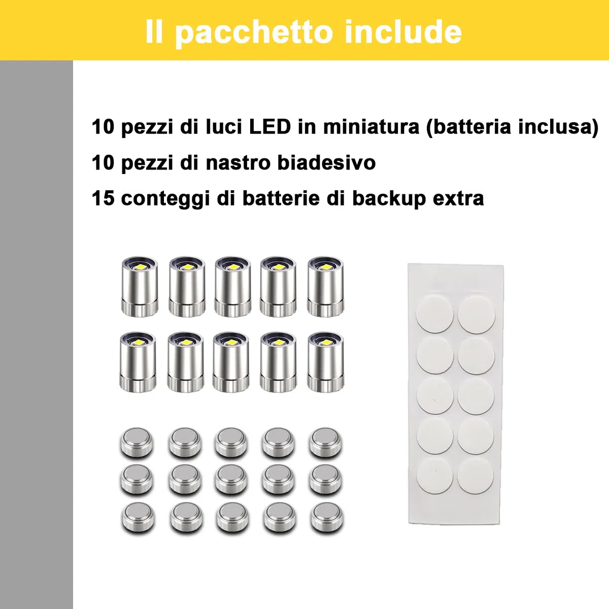 Confezione da 10 piccoli faretti a LED a batteria, bianco caldo, senza fili, in miniatura, per opere d'arte, pittura, vetrine, gioielli, armadio, artigianato fai da te (Bianco caldo)