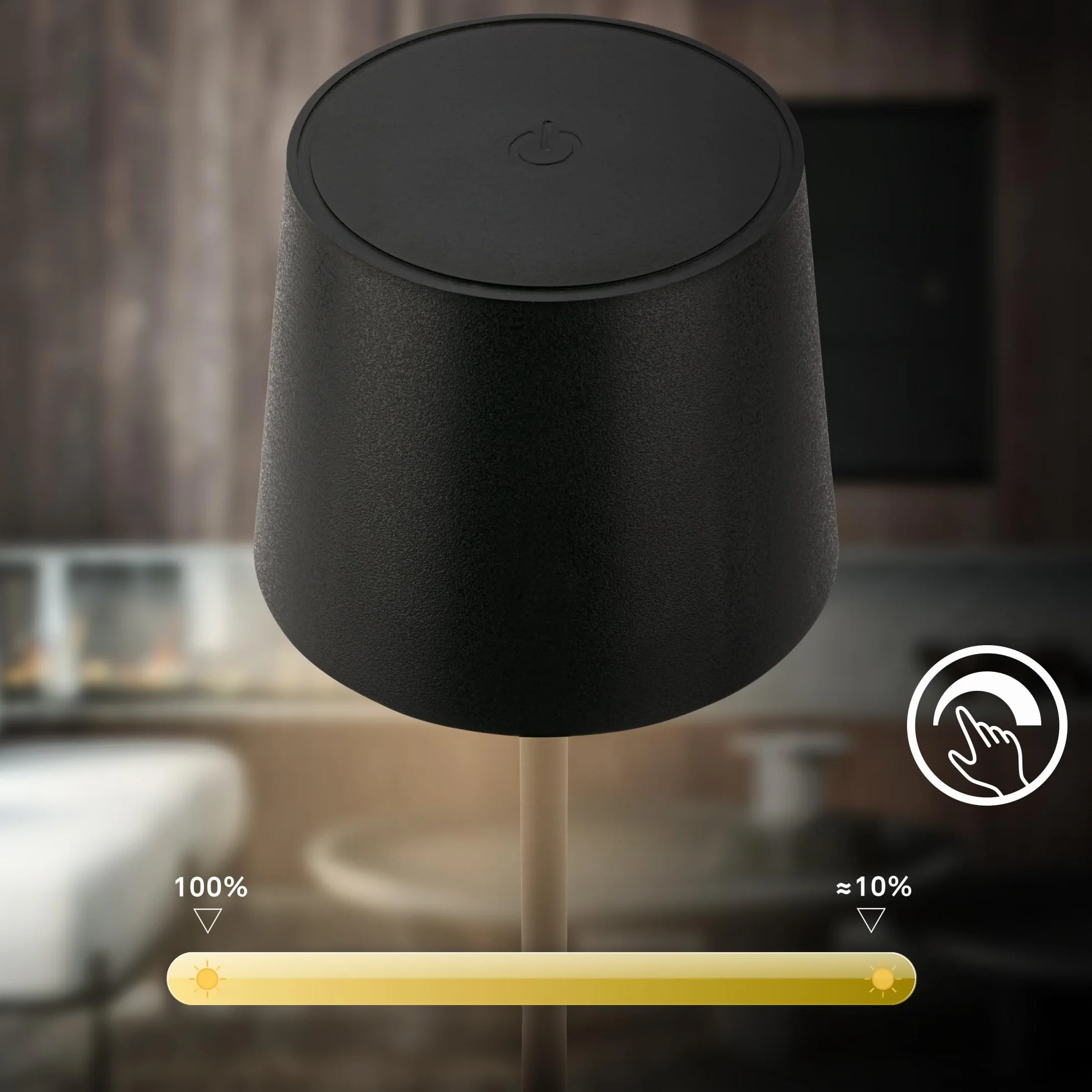 BRILONER - Lampada da tavolo LED senza fili IP44 con touch, dimmerabile, batteria ricaricabile, USBC, lampada da scrivania senza fili, lampada da comodino ricaricabile, 11x33 cm, nero