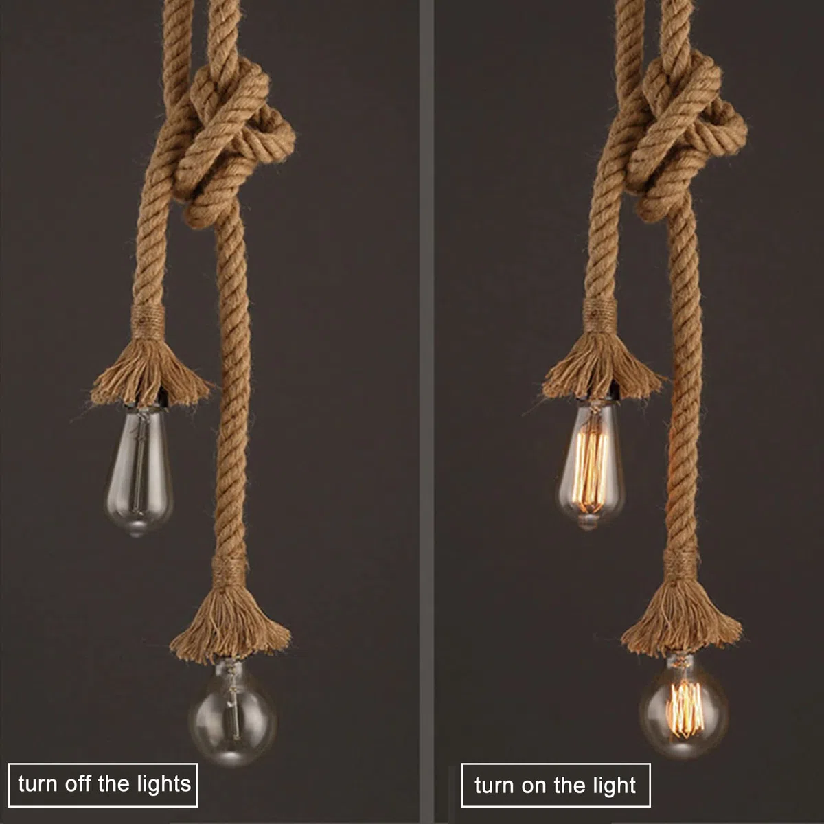 2 Teste Lampada Corda E27 Lampada a Sospensione Industriale Fai Da Te lampadario corda da soffitto per sala da pranzo sala bar caffetteria lampadario a sospensione-lunghezza 100cm+100cm