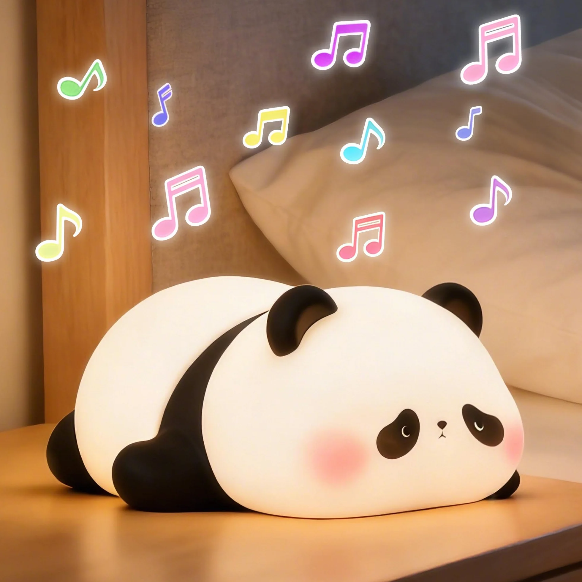 FAMIDUO Luce Notturna Bambini Panda - Rumore Bianco, 4 Suoni Rilassanti per Dormire, Lampada da Comodino Silicone con Timer, Dimmerabile, Regalo Simpatico a Forma di Panda per Bambini,Maschi e Femmine