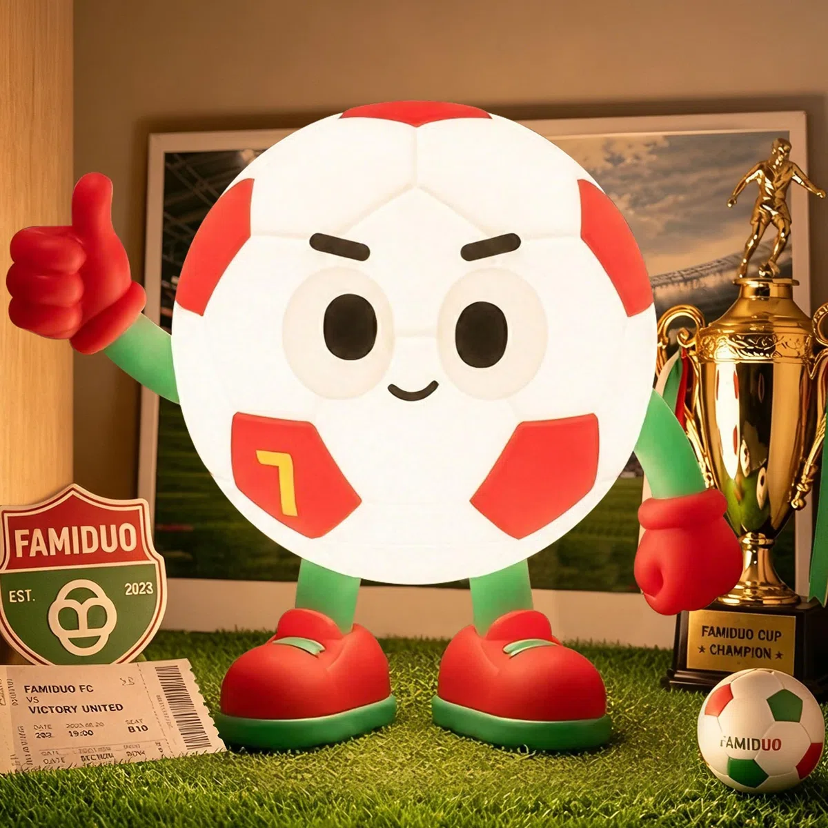 FAMIDUO Luce Notturna Calcio per Bambini, Lampada Silicone Alimentare Senza BPA Calciatore Numero 7 Rosso Verde, LED RGB Dimmerabile con Timer, Idea Regalo Compleanno Ragazzo e Tifosi, USB-C