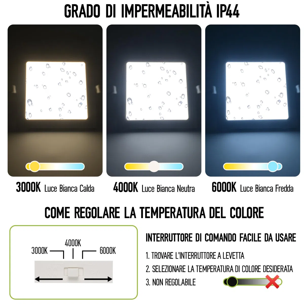 Faretti LED Incasso Cartongesso 12W 960LM Luci Soffitto Interno 120º 3CCT 3000K/4000K/6000K Faretto LED Incasso IP44 Non Dimmerabile Diametro Foro 155 x 155mm AC 230V