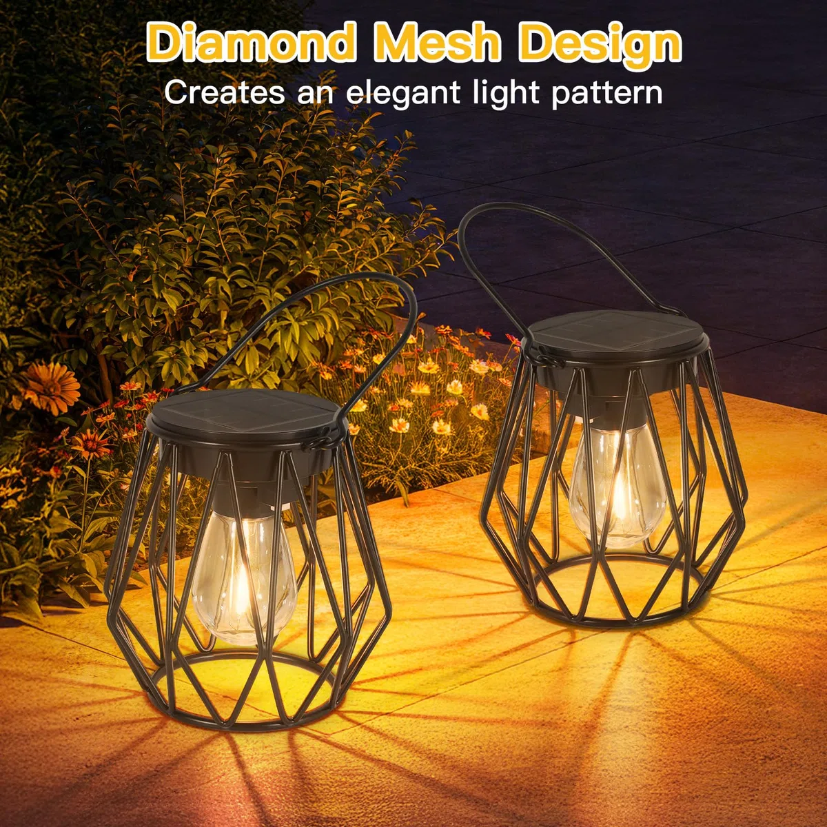 TaoFiaCo Lanterna Solare per Esterni Sospese o da Appoggio - IP65 Impermeabili Lampade Solari per Balcone - Retrò Lanterna Solare da Esterno Resistente alle Intemperie Giardino Terrazze 2 Pezzi