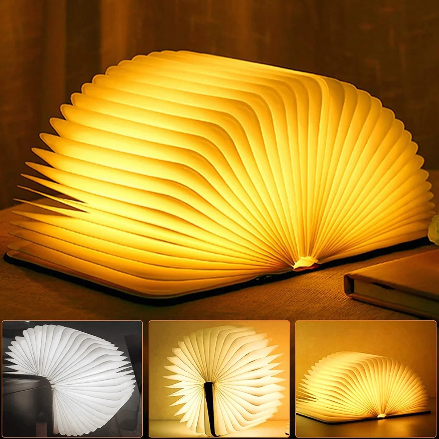 Lampada da lettura a LED, lampada da libro pieghevole, illuminazione d'atmosfera bianca calda ricaricabile tramite USB, lampada da scrivania, luce notturna, lampada da comodino per la decorazione