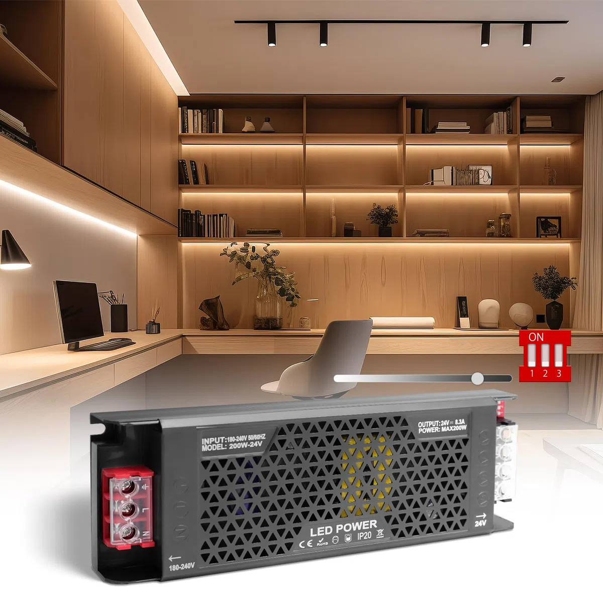 24V 200W Dimmerabile Alimentatore LED, Ultra Sottile Trasformatore LED Driver AC 220V a DC 24 Volt 8,3A 200W Trasformatori Adattatore LEDs a Tensione Costante Senza Sfarfallio per Leds