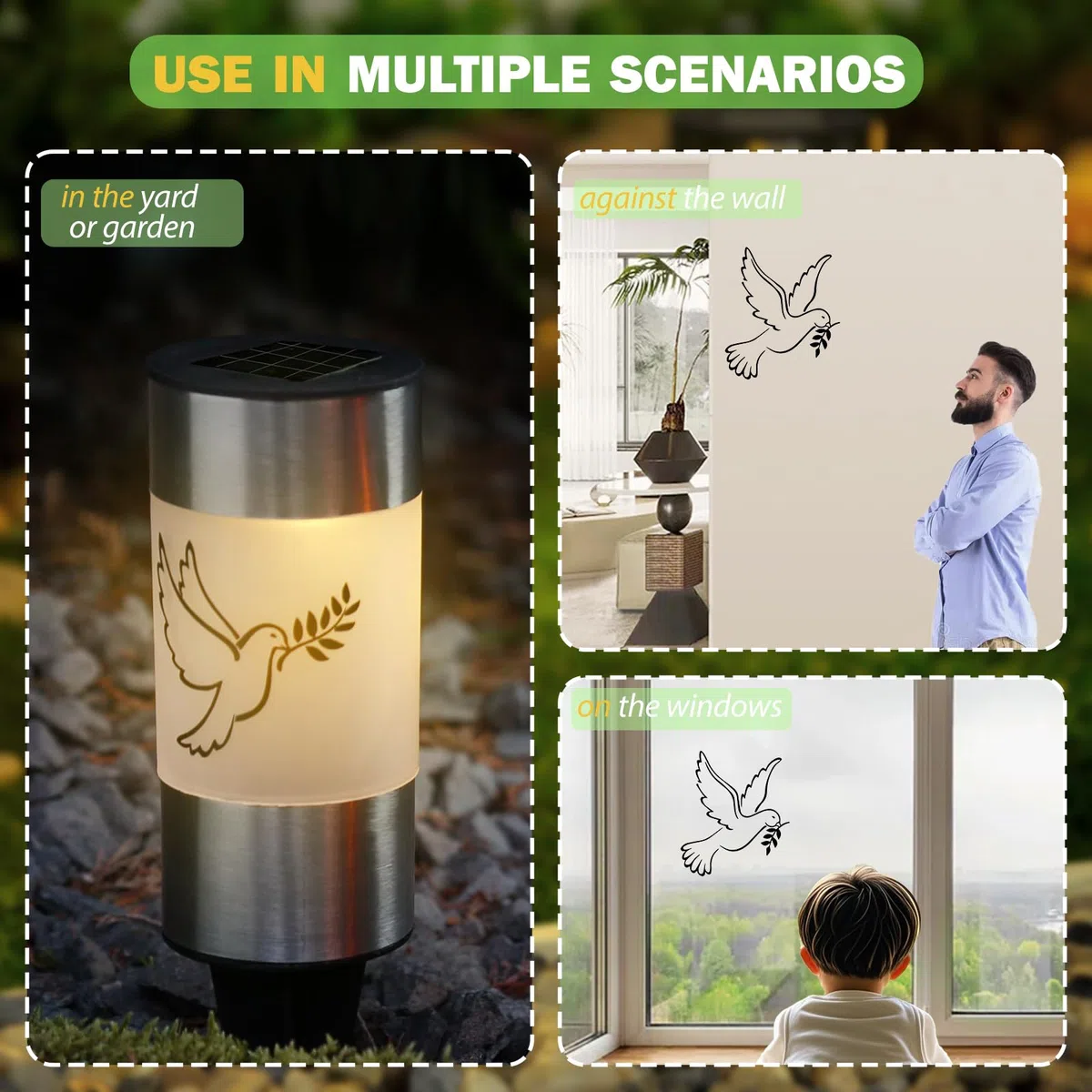 TaimeiMao 2 pezzi LED luce solare per tomba colomba luci per tomba per esterni, con picchetto da terra luce tombale candela commemorativa,giardino per esterni lampada solare a tubo LED