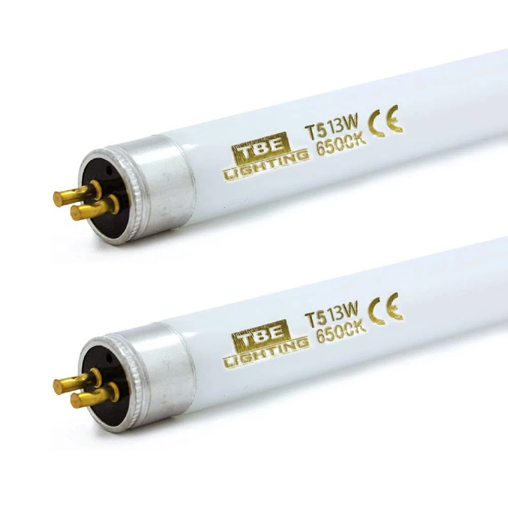TBE LIGHTING Lampade fluorescenti T5 da 13 W, 517 mm, lampadine CFL, attacco G5 a 2 pin, T5 ad alta efficienza, luce bianca 6500 K (confezione da 2)
