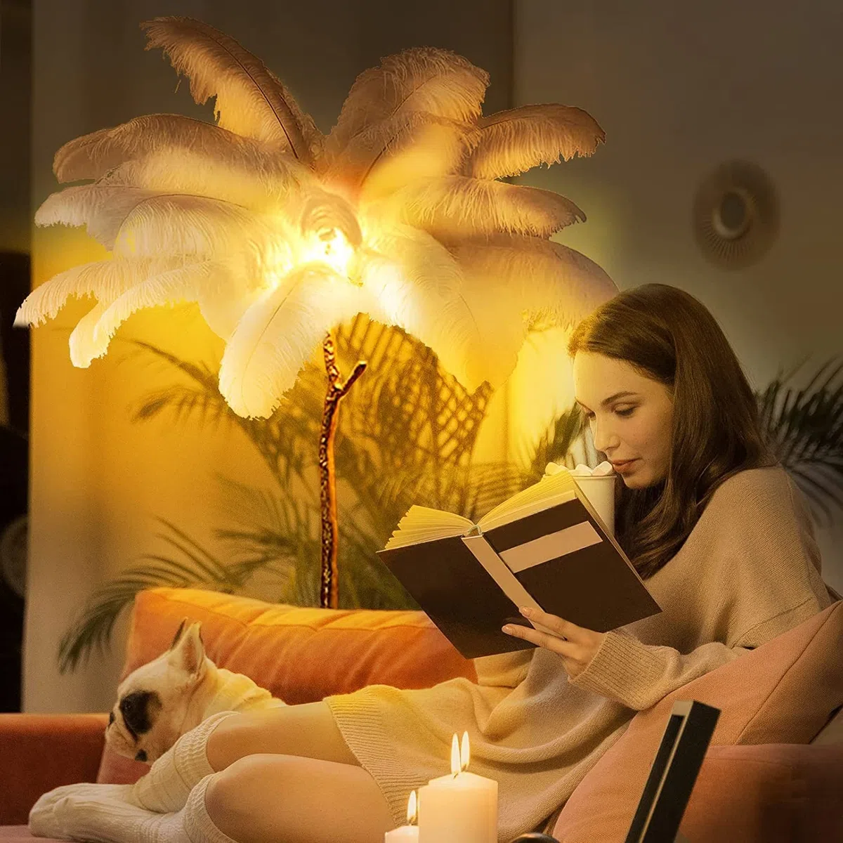 CCXXYGWJ Lampada da in Piume con Illuminazione di Struzzo e-in per Soggiorno e Camera da Letto, Perfetta per la Lettura e l'arredamento della casa