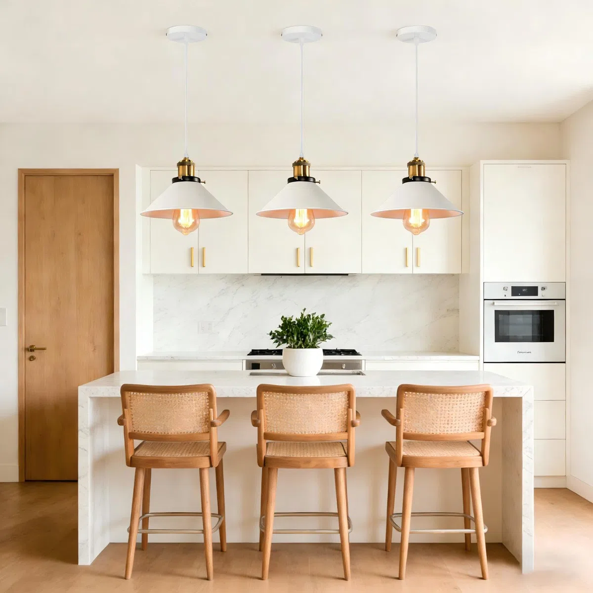 Lampadario a sospensione Vintage industriale, Moderno Lampada da soffitto E27 Plafoniera in Metallo Ø22cm Grigio Paralume per Sala Cucina Camera da Letto (Bianco - 1 lampada)