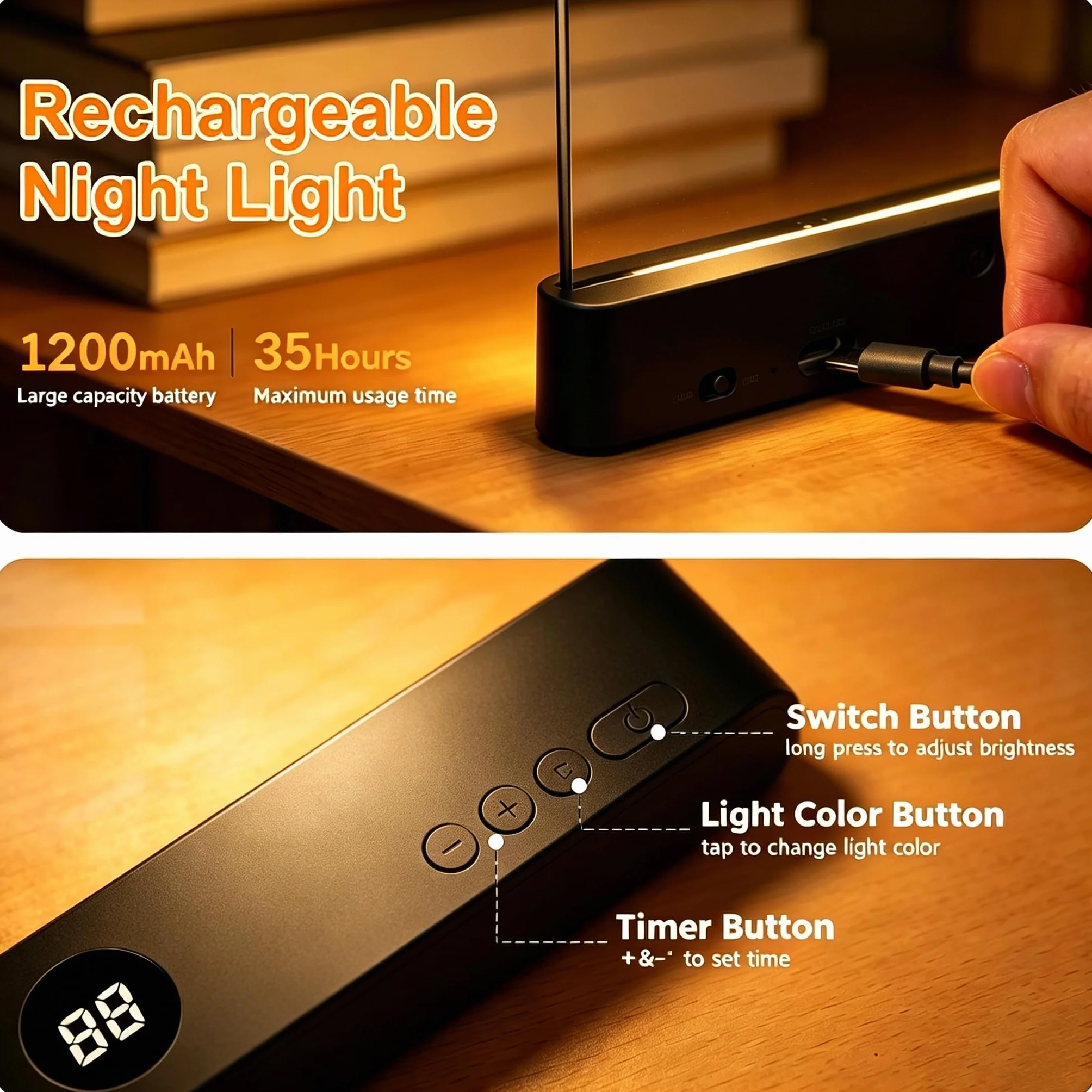 Lampada Libro Piatta, Luce per Libri a LED Intelligente, Portatile Lampada da Lettura Con Timer e Luci a 3 Colori, Ricaricabile Lampada Lettura a Pannello per la Lettura Notturna