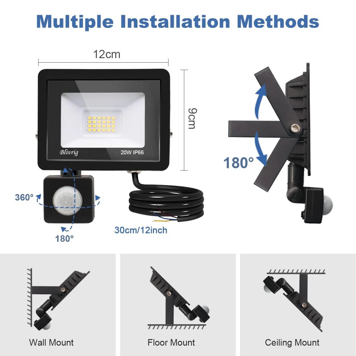20W Faretto LED da esterno con Sensore di Movimento Bianco Caldo 3000K, 2000LM Faro LED Esterno Bianca Calda, Fari LED IP66 Impermeabile, per Casa, Cortile, Giardino, Garage