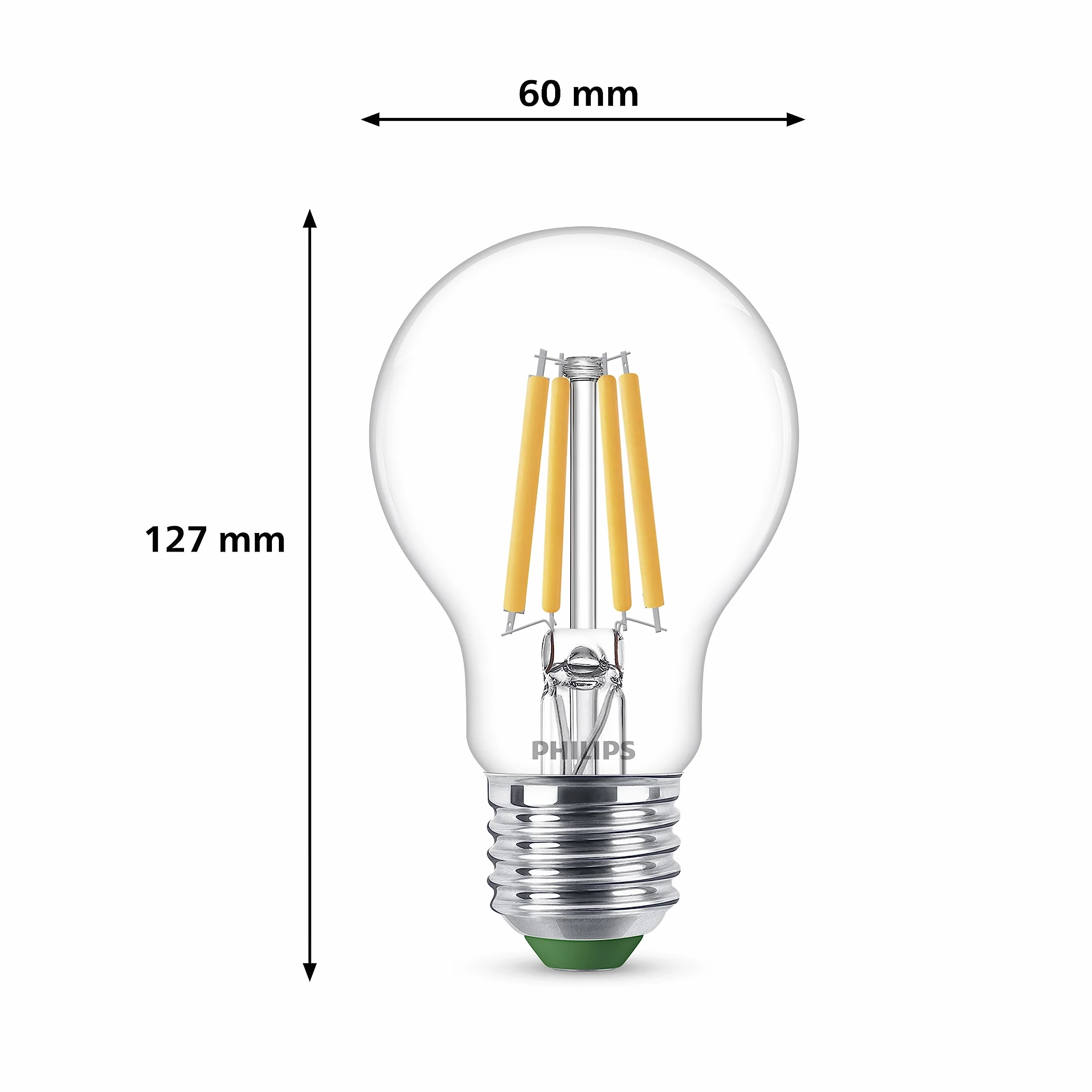 Philips Ultra Efficient - Ultra energy saving lights, E27 LED light source, 60W, A60, warm white, pack of 3, clear