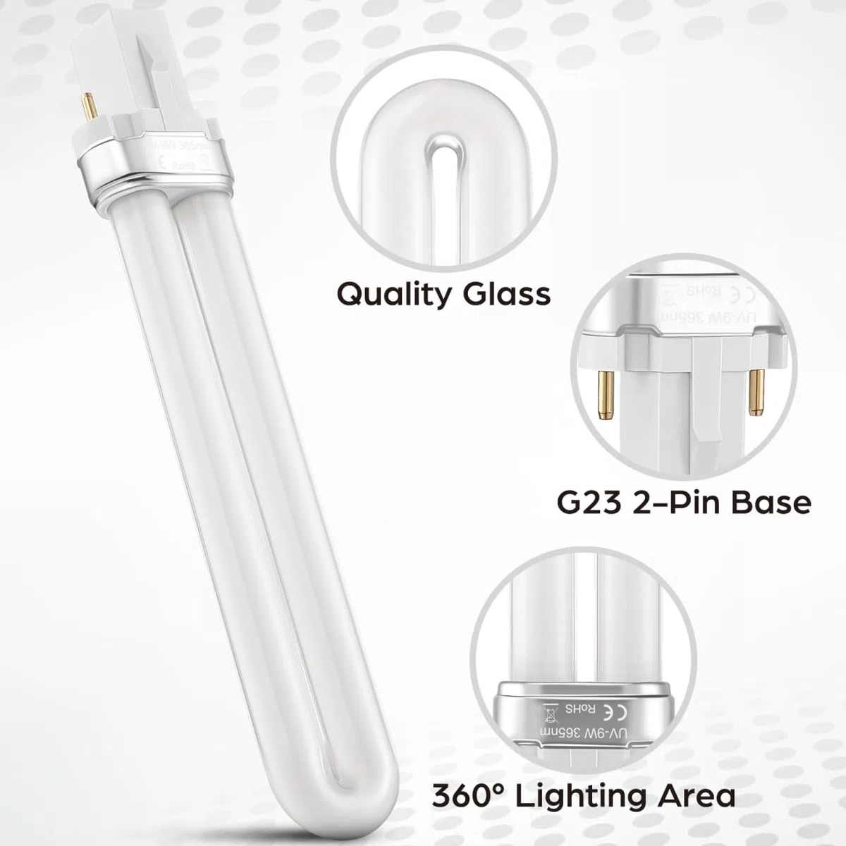POPETPOP 4 Pezzi 9W Lampadina UV Nail Tube sostituzione: 365Nm Tubo Lampada per lampade asciuga unghie ultraviolette