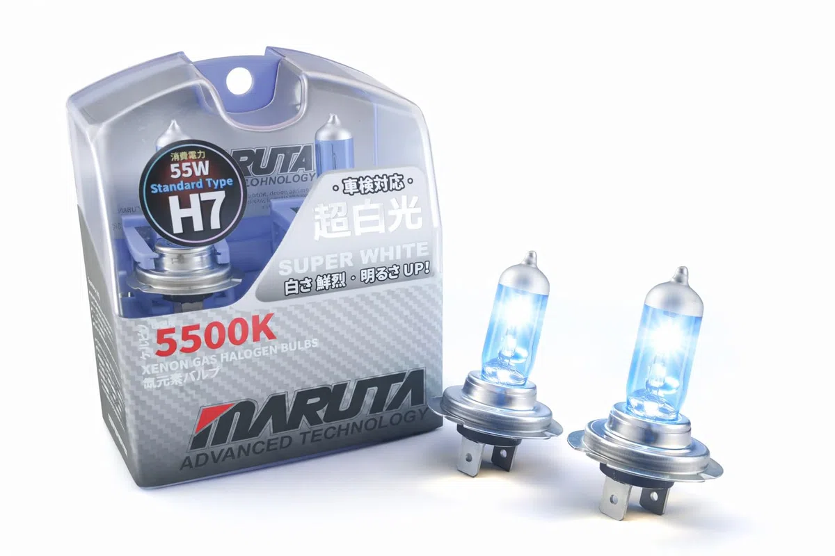 MARUTA SUPER WHITE H7 55W lampada alogena per fari, anabbaglianti, 5500 K effetto xeno, vetro quarzo durevole, omologazione ECE