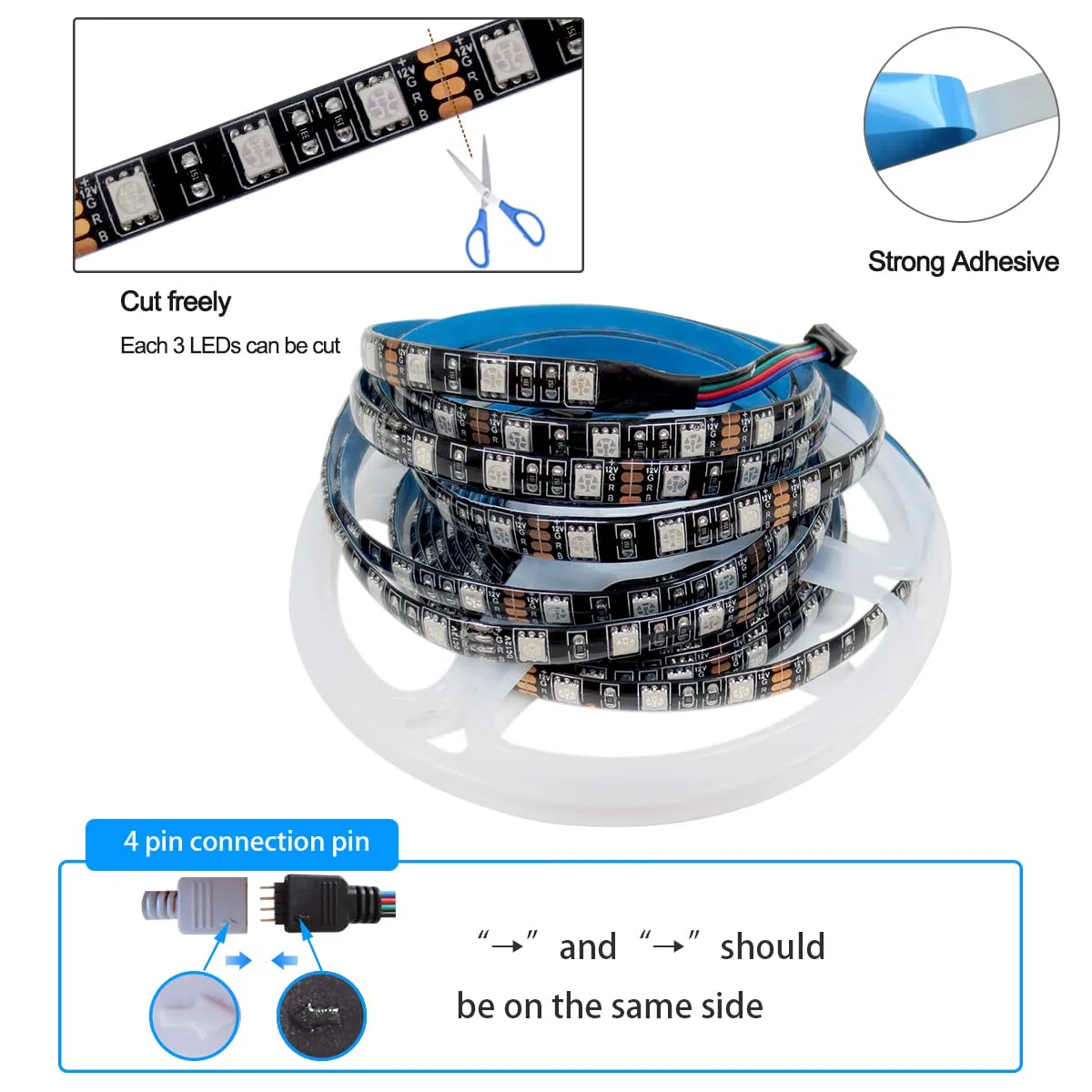 5M Striscia LED RGB 12V Nero PCB Board SMD 5050 300 LEDs Nastri Led per Camera da Letto, Decorazione Cucina