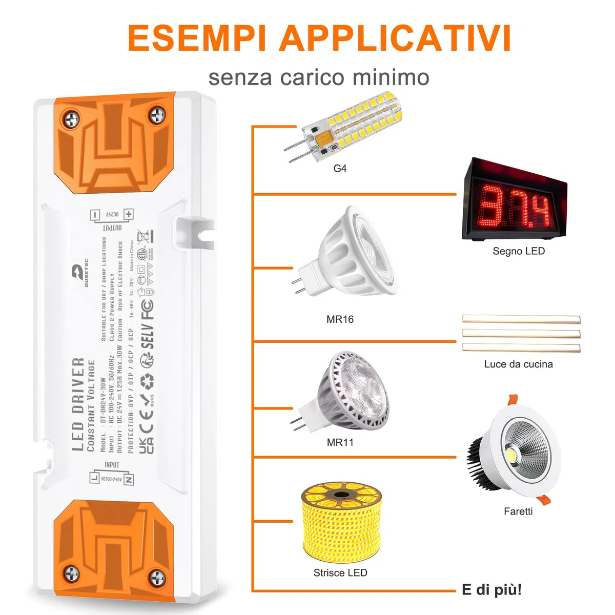 DUSKTEC Driver led da 24 V, 30 W, 1,25 A, trasformatore a bassa tensione AC 240 V a CC 24 Volt, alimentazione a tensione costante per strisce LED G4 MR11 e MR16, 142 x 50 x 16 mm