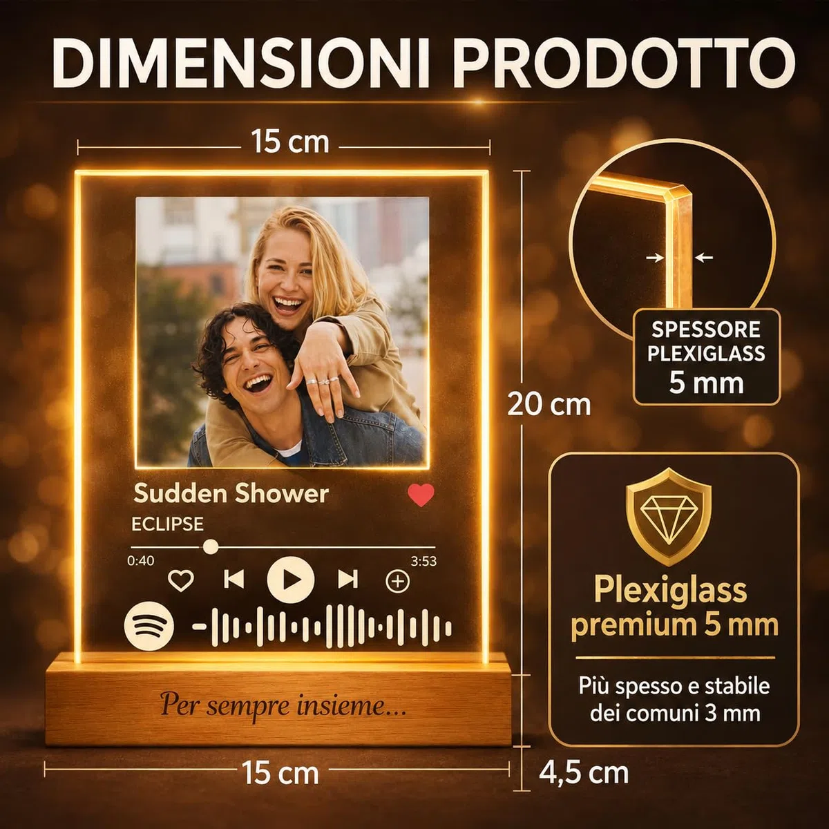 Lampada Spotify Personalizzata con Foto e Canzone, Targa Spotify Personalizzata in Plexiglass con Base LED, Regalo Personalizzato per Coppia, Fidanzato, Fidanzata, Anniversario glass personalizzato