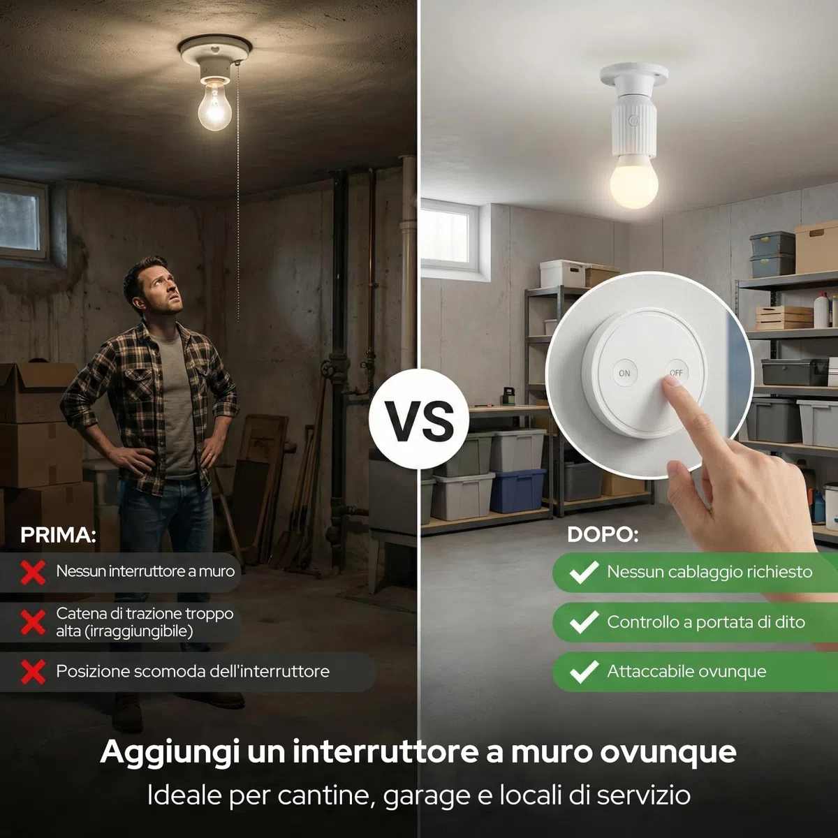 LoraTap Portalampada Wireless con Telecomando,Adattatore Portalampada E26/E27 per Lampade da Soffitto, Armadi e Lampade a Catenella, Base Portalampada a Spina, Interruttore Lampada Telecomando,60W Max