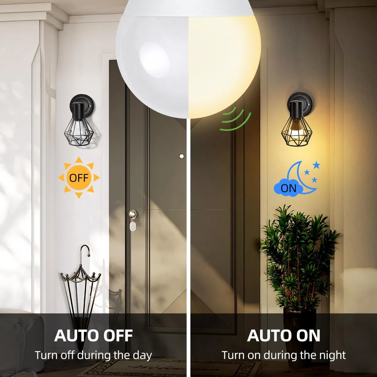 Aigostar Lampadina con Sensore Crepuscolare, Lampadina LED E27 A60 12W, Luce Calda 3000K, 1170 Lm, Accensione/Spegnimento Automatico Dall'alba al Tramonto, Non Dimmerabile, Pacco da 2 Unità
