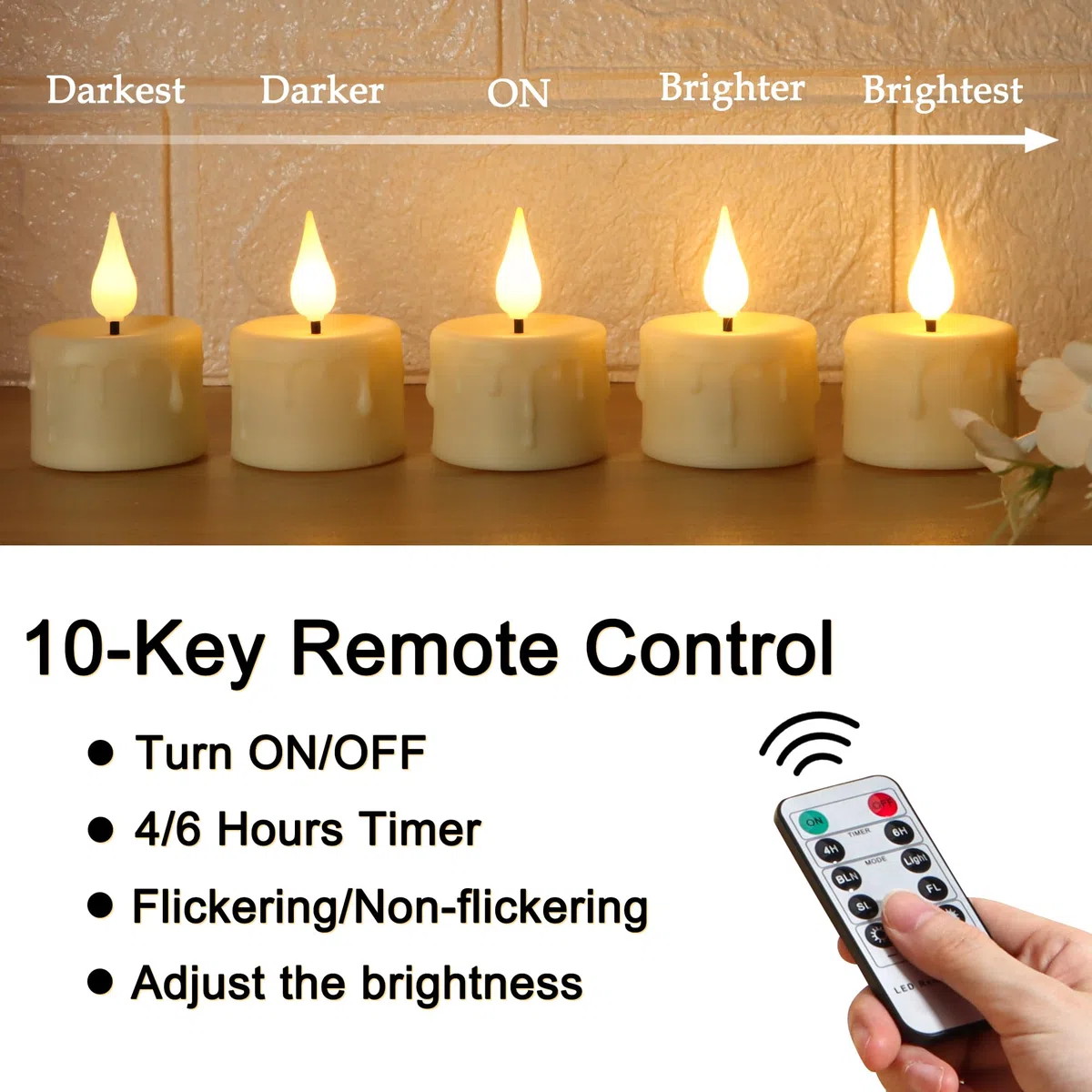 FREEPOWER 6 candele lumini LED ricaricabili con telecomando timer tremolante, luce bianca calda, dimmerabili, candele elettriche con cavo USB, decorazione per Halloween Natale, diametro 4 x 5,5 cm