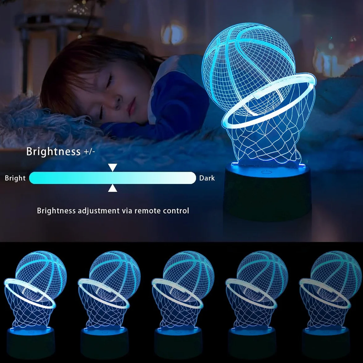 3D Lampada Pallacanestro, Luce Notturna pallacanestro per Bambini, Lampada da basket 3D, Luce Notturna Vision Dimmerabile con Telecomando a 16 Colori, Regalo a Sorpresa per i Bambini