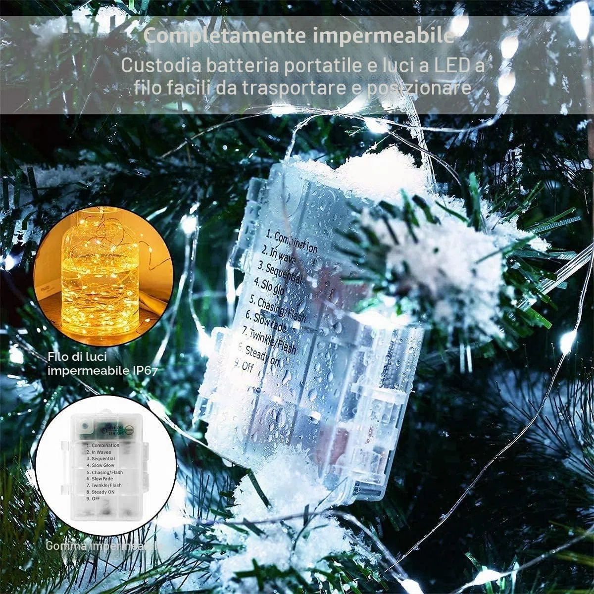 Illuminazione per ombrellone, catena di luci a LED per ombrellone da giardino, protezione IP68, strisce luminose LED (8 fili x 1,3 m, 3000 k)