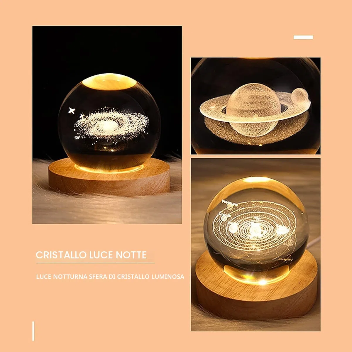 Iordan Sfera di cristallo 3D con motivo con alce, luce notturna per bambini a forma di sfera in vetro, lampada da notte con base in legno, tema fantasy con alce, decorazione in cristallo, con LED,