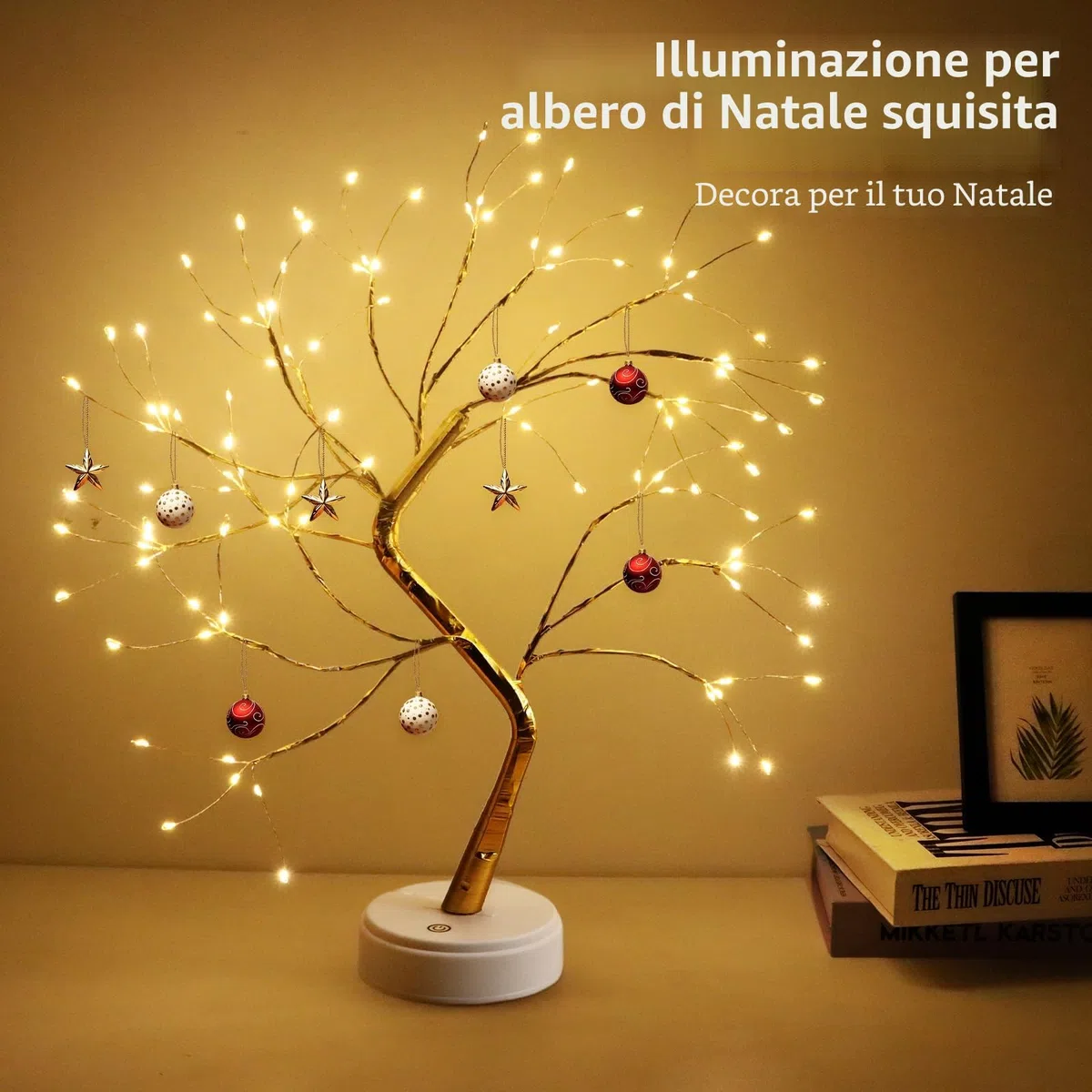 CNMTCCO LED albero luce, decorazione regolabile per interni alimentata da USB/batteria, luce bianca calda per Natale, soggiorno, camera da letto