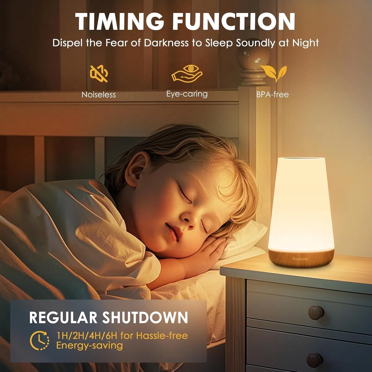 Auxmir Lampada da Comodino, Abat Jour da Comodino LED Colorata con 13 Colori, Luminosità Regolabile e 5 Modalità, Touch e Telecomando, 2500mAh Ricaricabile, Luce Notturna Bambini per Camera da letto