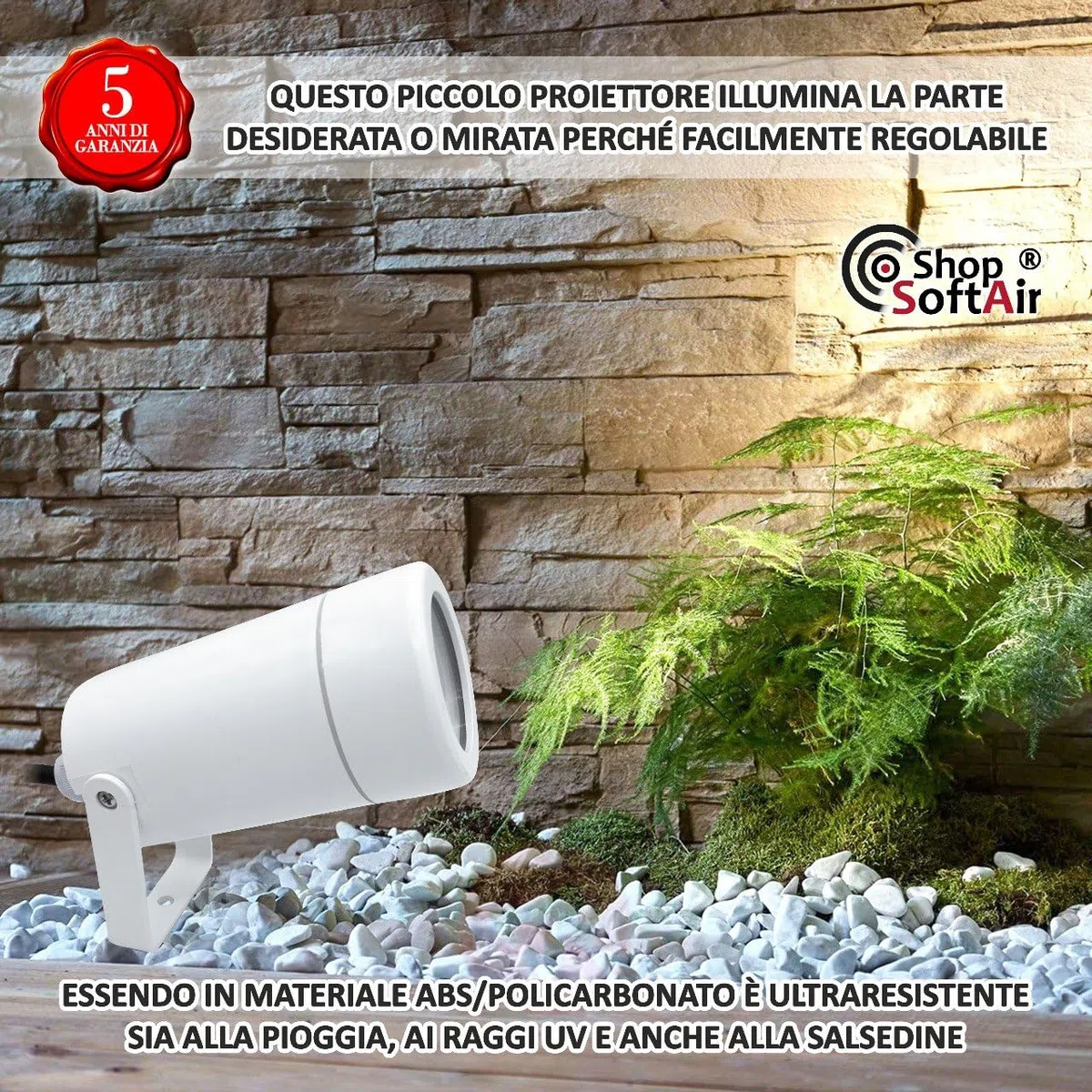 Faretto Led da Giardino Proiettore Nano con Picchetto Parete Muro Terra per Esterno Bianco Antracite per Lampada Gu10 in Abs resistente alla Salsedine (E-NANO BIANCO)