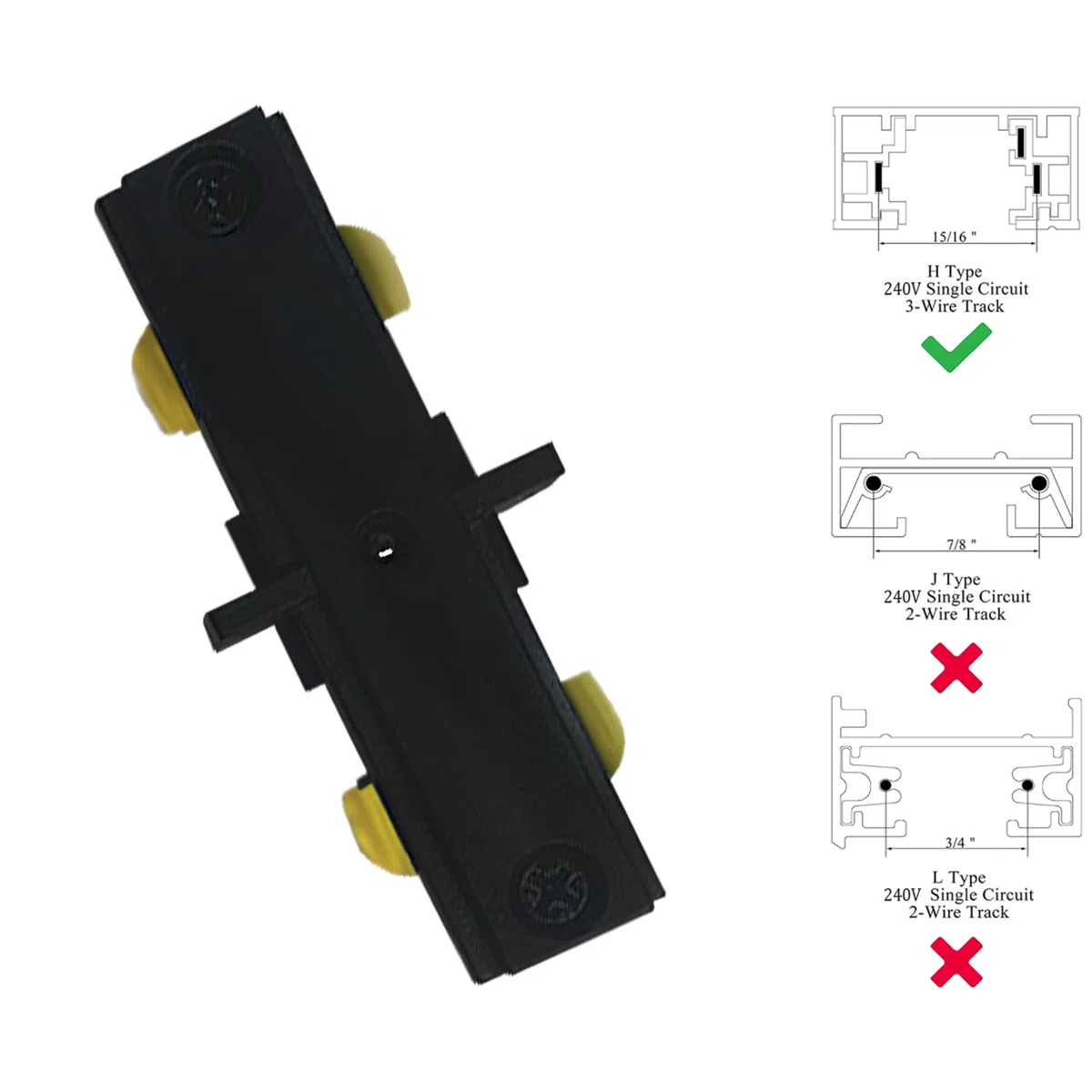 Connettore H Track I Tipo H Circuito Singolo 3-Wire-1 Kit di illuminazione a binario per H Track System Accessori per illuminazione a binario