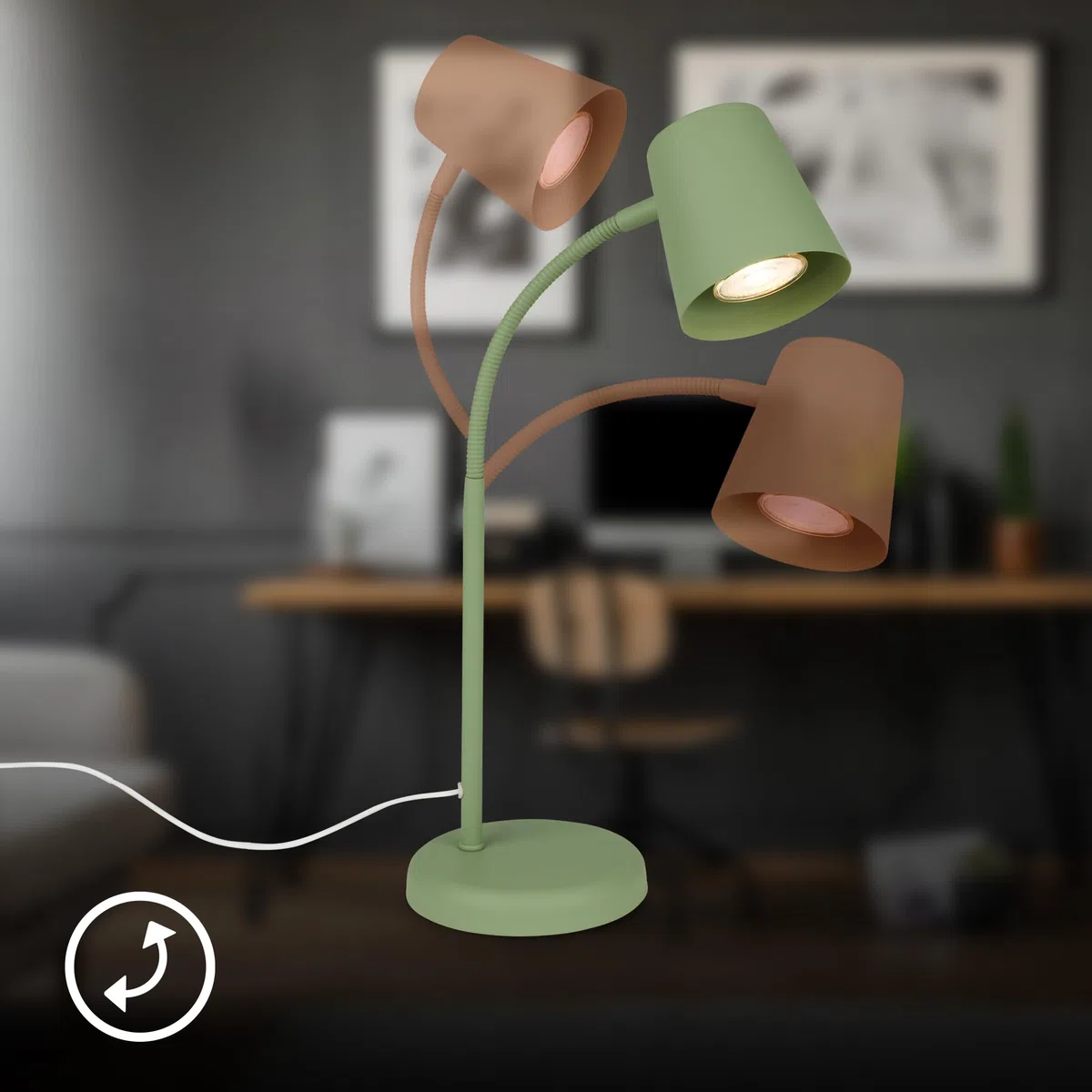 BRILONER - Lampada da comodino, lampada da scrivania orientabile, lampada da tavolo GU10 per ufficio con interruttore a cavo, lampada da lettura, 9W, 130x385mm (DxA), metallo, verde lime