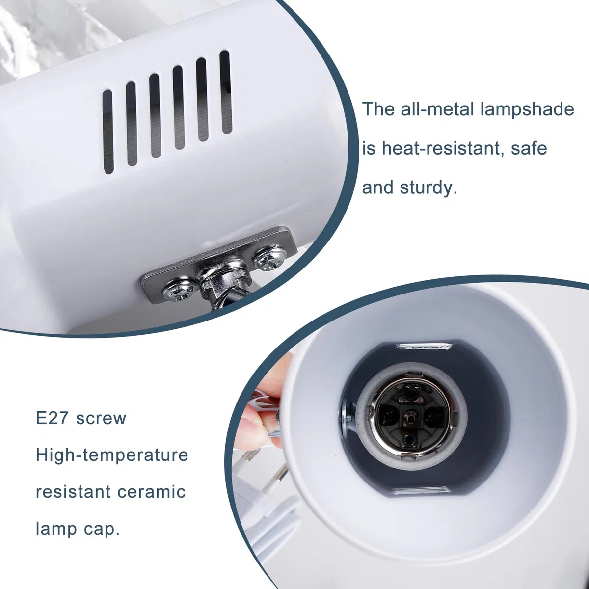 GBKDQQ Lampada da scrivania bianca, 220 V, E27, portalampada da tavolo con spina europea e interruttore cavo, base per lampada, girevole a 270°, flessibile per lettura a letto, lavoro e apprendimento